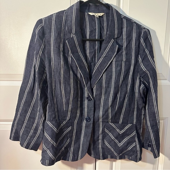 Cabi 100% linen nautical buttons striped women’s size 8 business casual blazer - Picture 1 of 11